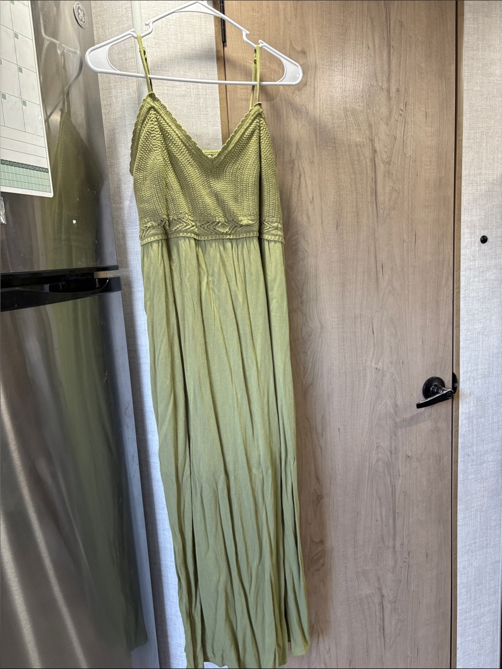No Boundaries Olive Green Smocked Maxi Dress with Spaghetti Straps
